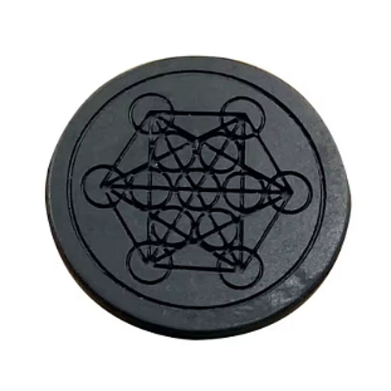 Šungit Gravírovaná nálepka posvátná geometrie na mobilní telefon EMFochrana, 5G ochrana, radiační ochrana 3 cm