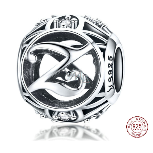 Charm Sterlingové stříbro 925 Kouzelná abeceda písmeno Z + zirkony, korálek na náramek Charm Sterlingové stříbro 925 Kouzelná abeceda písmeno Z + zirkony, korálek na náramek