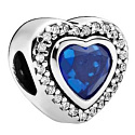 Charm Srdce s modrým krystalem, korálek na náramek láska
