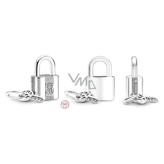 Charm Sterlingové stříbro 925 Visací zámek a klíček 2v1, přívěsek na náramek láska Charm Sterlingové stříbro 925 Visací zámek a klíček 2v1, přívěsek na náramek láska