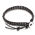 Láva černá, kožený náramek přírodní kámen, ručně vyráběný, zapínací, kulička 4 mm / 17 - 23 cm, zrozen ze čtyř živlů