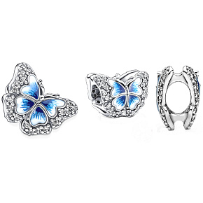 Charm Modrý motýl a citát - jediný svého druhu, 2v1 přívěsek na náramek příroda