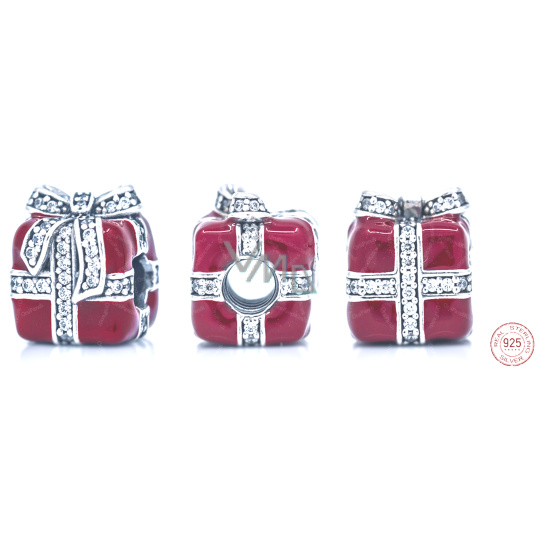 Charm Sterlingové stříbro 925 Dárek červený - překvapení s mašlí, korálek na náramek vánoce Charm Sterlingové stříbro 925 Dárek červený - překvapení s mašlí, korálek na náramek vánoce