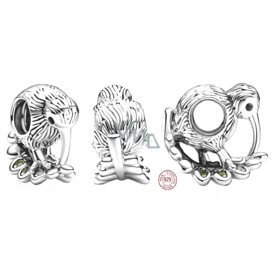 Charm Sterlingové stříbro 925 Nový Zéland symboly - Kiwi a kapradiny, korálek na náramek cestování Charm Sterlingové stříbro 925 Nový Zéland symboly - Kiwi a kapradiny, korálek na náramek cestování