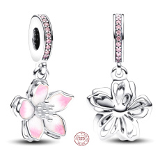 Charm Sterlingové stříbro 925 Třešňový květ, přívěsek na náramek květina