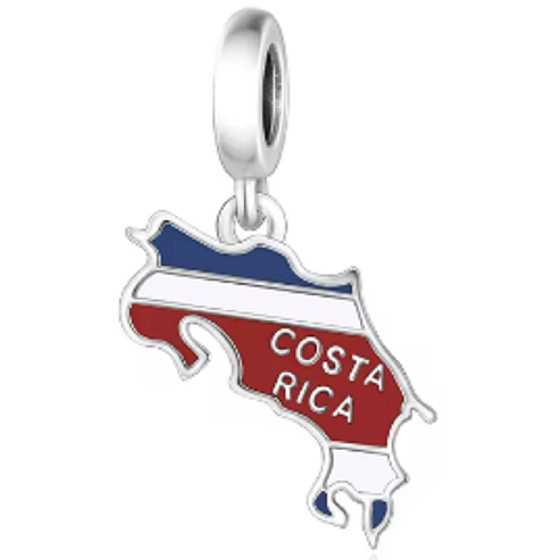 Charm Kostarika vlajka - houpající se mapa, přívěsek na náramek cestování
