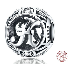 Charm Kouzelná abeceda písmeno K s květinami, korálek na náramek