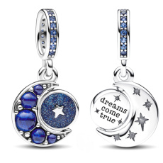 Charm Půlměsíce s královskou modří, hvězdně modrým a světlíkově modrým krystalem, přívěsek na náramek vesmír