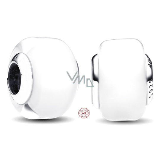 Charm Sterlingové stříbro 925 Bílé Murano sklo, korálek na náramek symbol