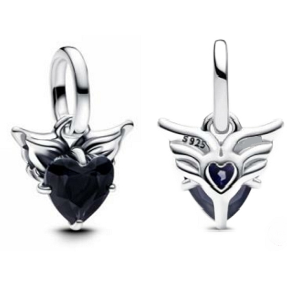 stříbro 925 Mini medailon - Okřídlené černé srdce, přívěsek