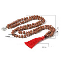 108 Mala Rudraksha meditační šperk, vázaný přírodní náhrdelník, ruční výroba, korálek 8 mm, střapec 8 cm, symbol Óm