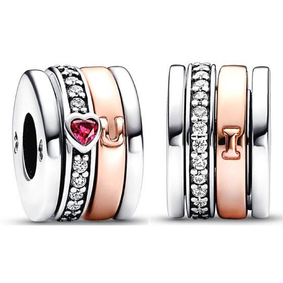 Srdce a podkova, 4 prsteny - otáčecí stříbrný 925 korálek na náramek