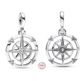 Charm Sterlingové stříbro 925 Kompas - Mini Medailon s čirou kubickou zirkonií, přívěsek na náramek