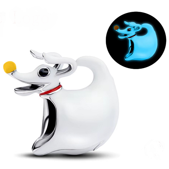 Charm Tim Burton, Noční můra před Vánoci Zero – kouzelný pejsek s dýňovým čumáčkem luminozní, korálek na náramek film