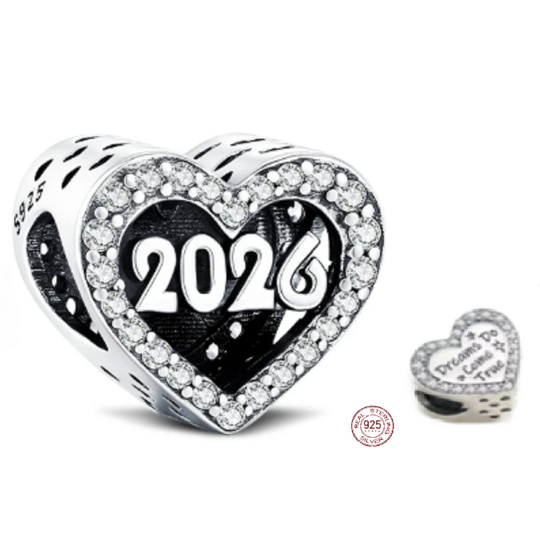 Charm Sterlingové stříbro 925 Srdce 2026 – Dreams Come True, Sny se plní korálek na náramek štěstí