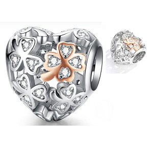 Charm Milovaný čtyřlístek pro štěstí, korálek srdce na náramek láska