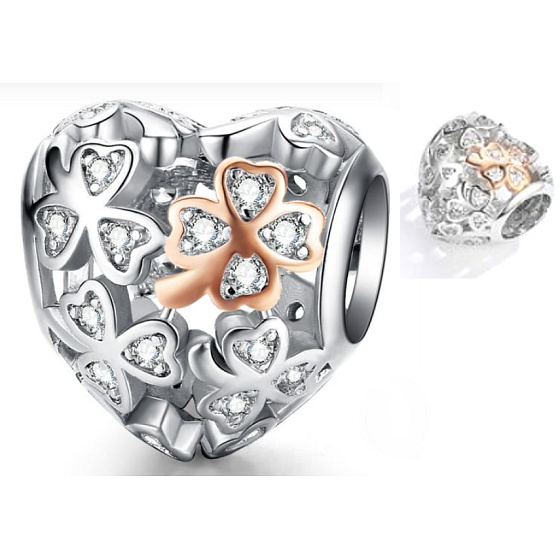 Charm Milovaný čtyřlístek pro štěstí, korálek srdce na náramek láska