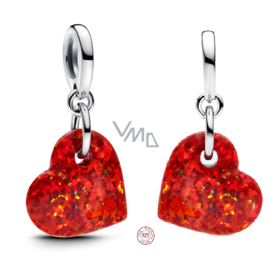 Charm Sterlingové stříbro 925 Opálově červené srdce, přívěsek na náramek láska Charm Sterlingové stříbro 925 Opálově červené srdce, přívěsek na náramek láska