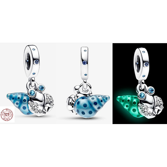 Charm Krab / rak poustevníček zářící ve tmě, luminozní přívěsek na náramek moře