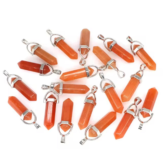 Aventurin oranžový Kyvadlo šestihran přívěsek přírodní kámen 41 x 13 mm, ručně vyřezávaný, kámen štěstí a prosperity, 1 kus