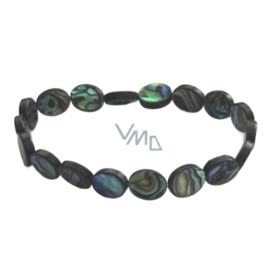 Paua mušle / Abalon s duhovou hrou barev náramek 8 x 10 mm / 16 - 17 cm, symbol ochrany a životní rovnováhy