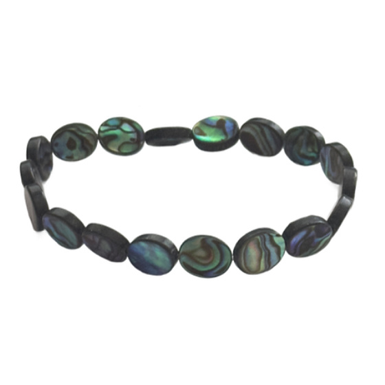 Paua mušle / Abalon s duhovou hrou barev náramek 8 x 10 mm / 16 - 17 cm, symbol ochrany a životní rovnováhy