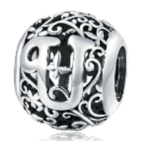 Charm Kouzelná abeceda písmeno U s květinami, korálek na náramek