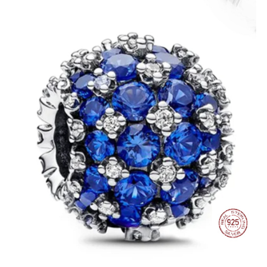 Charm Sterlingové stříbro 925 Třpytivé kulaté modré kouzlo Pavé, korálek na náramek symbol