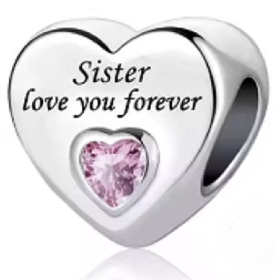 Charm Sestra tě miluje navždy srdce, korálek na náramek rodina
