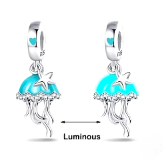 Charm Medůza, hvězdice, luminozní 2v1 přívěsek na náramek, moře