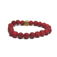 Láva tmavě červená s královskou mantrou Óm, náramek elastický přírodní kámen, kulička 8 mm / 16 - 17 cm, zrozen ze čtyř živlů