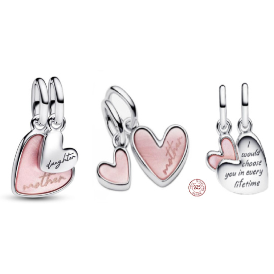 Charm Sterlingové stříbro 925 Nerozbitné pouto matky a dcery, přívěsek na náramek rodina