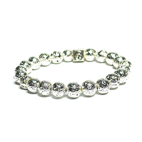 Láva stříbrná barva pokovovaná s královskou mantrou Óm, náramek elastický přírodní kámen, kulička 8 mm / 16 - 17 cm, zrozen ze čtyř živlů Láva stříbrná barva pokovovaná s královskou mantrou Óm, náramek elastický přírodní kámen, kulička 8 mm / 16 - 17 cm, zrozen ze čtyř živlů