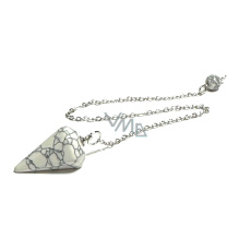 Magnezit / Howlit bílý kyvadlo přírodní kámen 2,5 cm + 18 cm řetízek s korálkou, očistný kámen