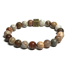 Korál zkamenělý s královskou mantrou náramek elastický přírodní, kulička 8 mm / 16 - 17 cm