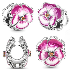 Charm Růžová maceška, korálek na náramek květina