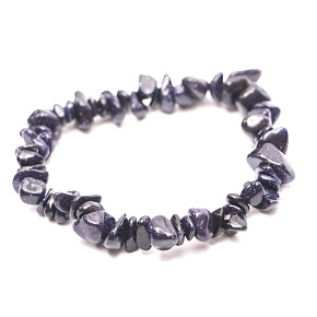 Goldstone / Avanturín modrý náramek elastický sekaný přírodní kámen 16 cm, pro děti, kámen ambicí