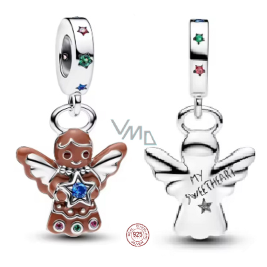 Charm Sterlingové stříbro 925 Sladké vánoce - perníkový anděl s hvězdou, přívěsek na náramek vánoce Charm Sterlingové stříbro 925 Sladké vánoce - perníkový anděl s hvězdou, přívěsek na náramek vánoce