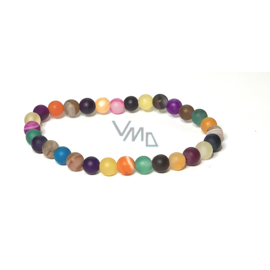 Achát pestrobarevný matný čakrový náramek elastický přírodní kámen, kulička 6 mm / 16 - 17 cm, klid - ochrana - síla - harmonie