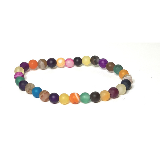 Achát pestrobarevný matný čakrový náramek elastický přírodní kámen, kulička 6 mm / 16 - 17 cm, klid - ochrana - síla - harmonie