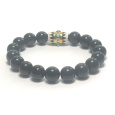 Obsidian + Modré oko náramek elastický přírodní kámen, kulička 10 mm / 16 - 17 cm, kámen záchrany