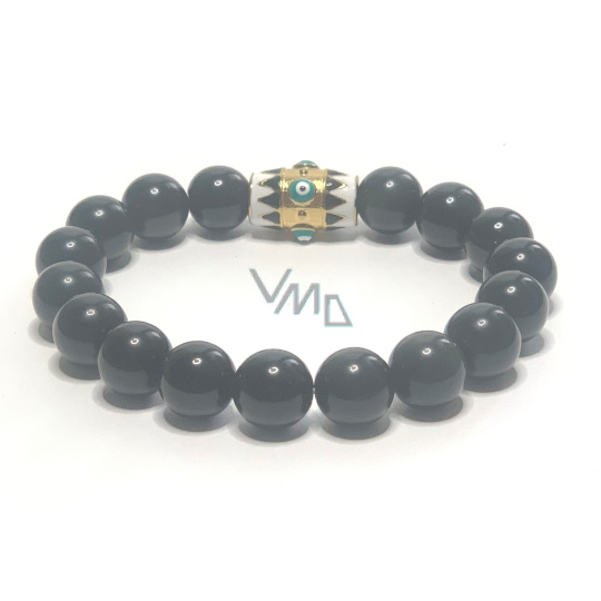 Obsidian + Modré oko náramek elastický přírodní kámen, kulička 10 mm / 16 - 17 cm, kámen záchrany Obsidian + Modré oko náramek elastický přírodní kámen, kulička 10 mm / 16 - 17 cm, kámen záchrany