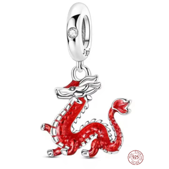 Charm Sterlingové stříbro 925 Dragón - drak, přívěsek na náramek – symbol síly, odvahy a ochrany zvíře