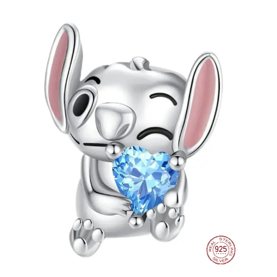 Charm Sterlingové stříbro 925 Roztomilý tvoreček se srdcem, korálek na náramek, láska, něha a radost, láska