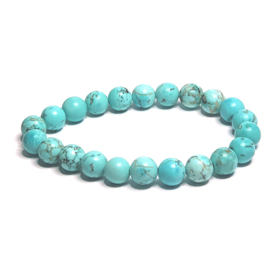 Tyrkenit matný náramek elastický přírodní kámen, kulička 8 mm / 16 - 17 cm, kámen mladých lidí, hledá životní cíl