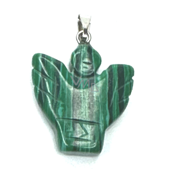 Malachitl Anděl, andělská křídla přívěsek ručně broušený 25 x 21 x 5 mm, kámen splněných přání