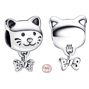 Charm Kočka a mašle, korálek na náramek mazlíček