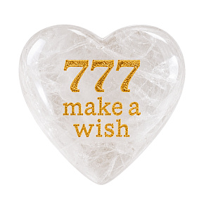 Kámen přání 777 – srdce z přírodního křišťálu s nápisem Make a Wish – štěstí, přání a láska
