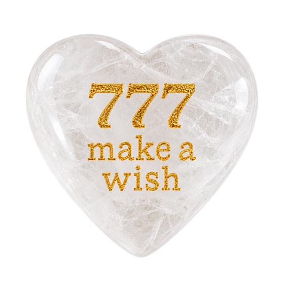 Kámen přání 777 – srdce z přírodního křišťálu s nápisem Make a Wish – štěstí, přání a láska