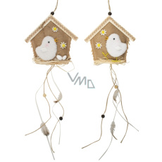 Juta házikó fehér csibével, 14 cm, akasztható, 1 darab Juta házikó fehér csibével, 14 cm, akasztható, 1 darab